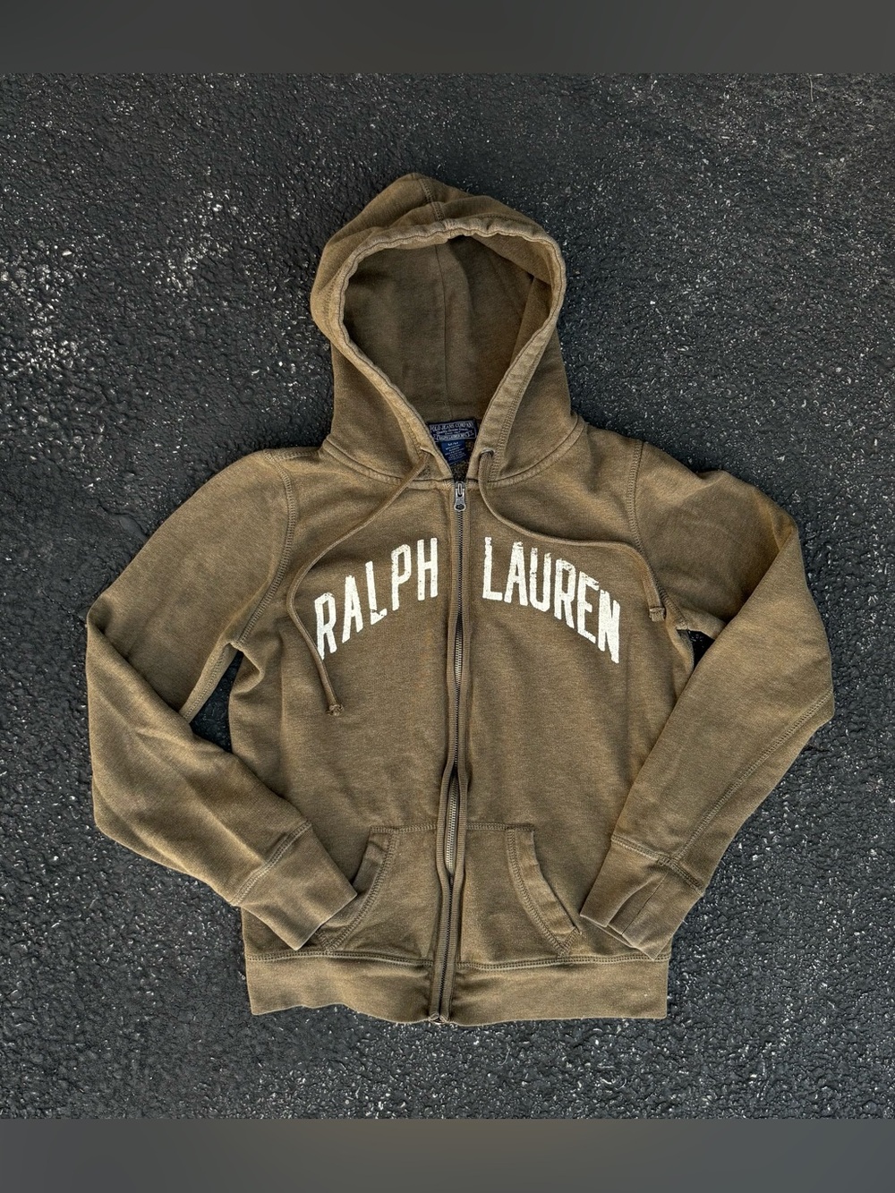 Vintage Ralph Lauren Polo Jeans Company Olive Green Zip Up Spell out Hoodie SZ M